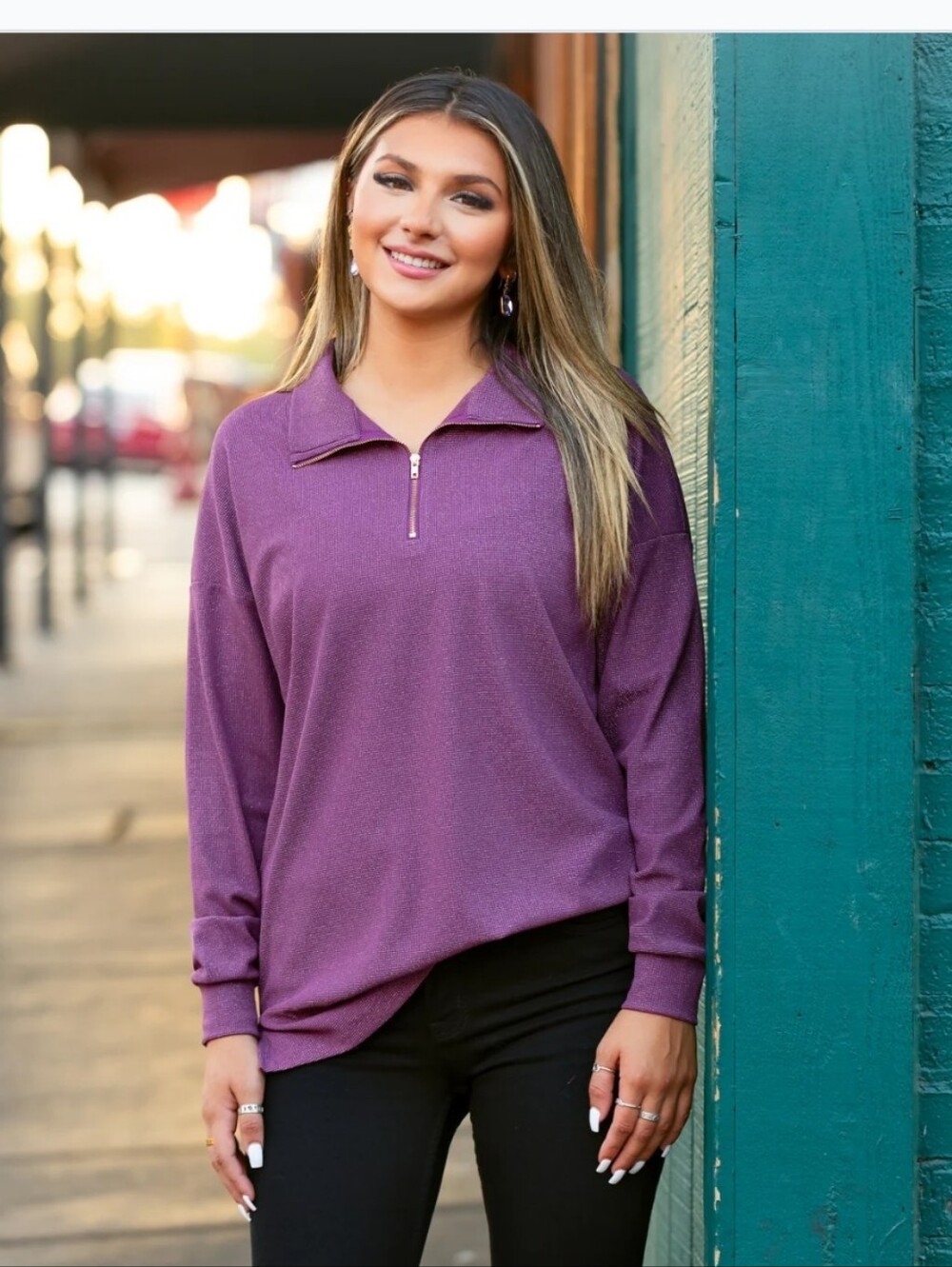 Nwt Fun Purple Sparkle Quarter Zip Top. 2xl